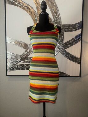 Vintage Striped Crochet Knit Tank Dress in Multi-Color 🌈